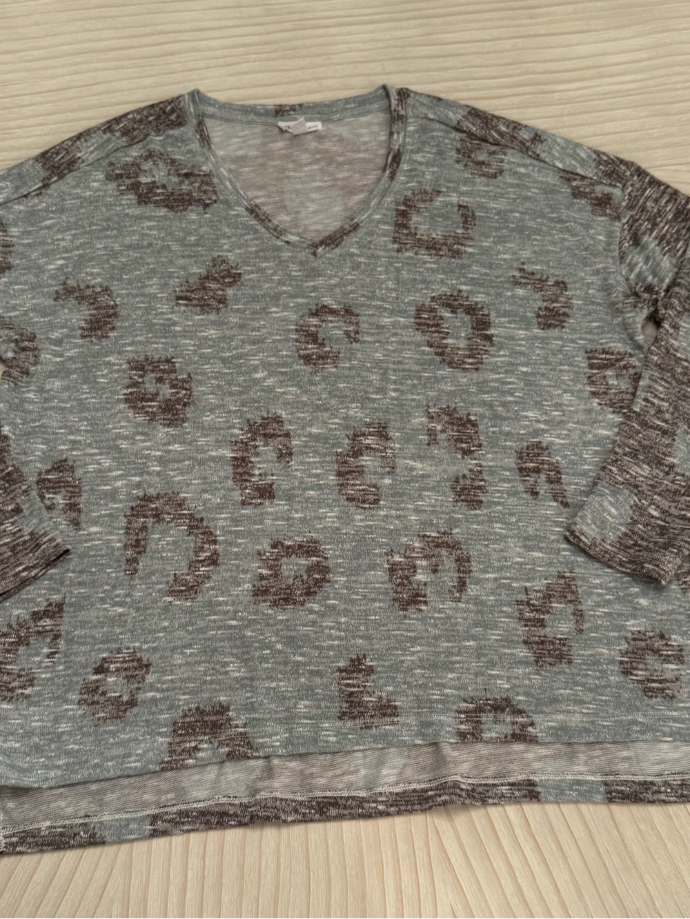 Tribal Women's V-Neck Leopard Print Sweater - Gray/Brown